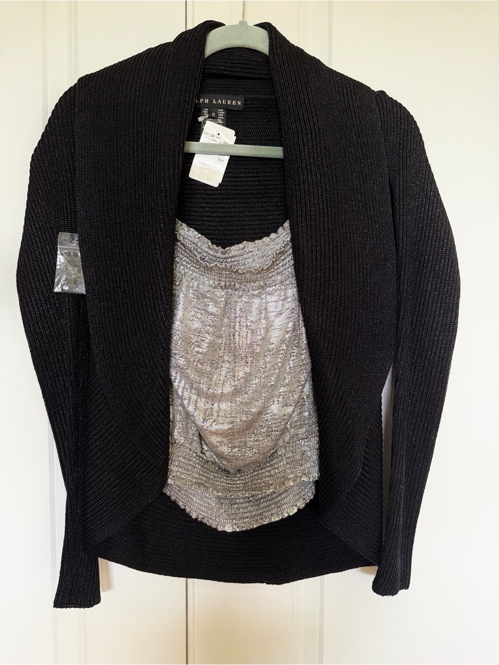 Ralph Lauren Black Label Black w/sheen Ribbed Knit Circle Cardigan XS NWT